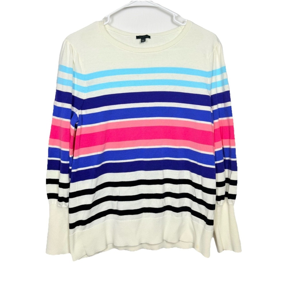 Talbots‎ Striped Sweater Womens Large Pink Blue White Crew Neck Cotton Blend